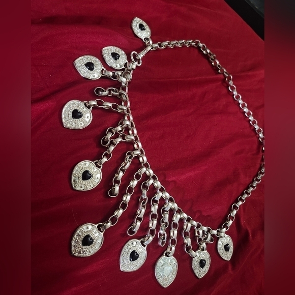 Vintage silver heart belt with black stones - Picture 2 of 6